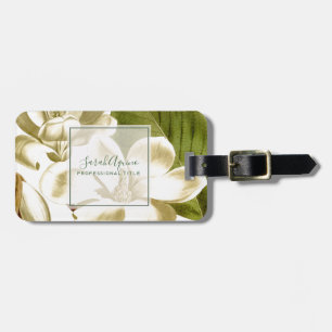 Chic White Magnolias Floral Business Luggage Tag