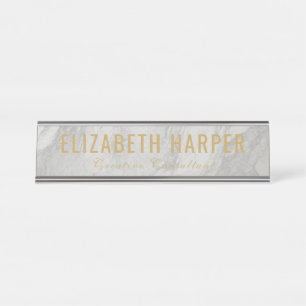 Chic White Marble & Gold Boss Lady Custom Desk Name Plate