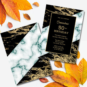 Chic White Marble Gold Foil Paint Texture Birthday Invitation