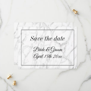 Chic white marble stone save the date wedding card