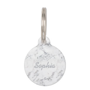Chic White Marble Texture Look & Custom Pet Name Tag