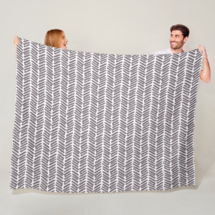Chic White Mauve Taupe Grey Abstract Chevron Art Fleece Blanket