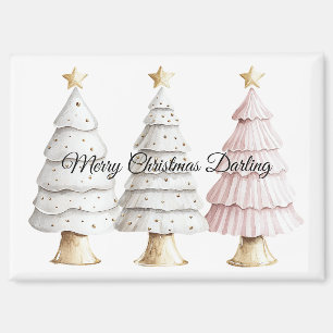 Chic White Mint Pink Christmas Trees Magnet