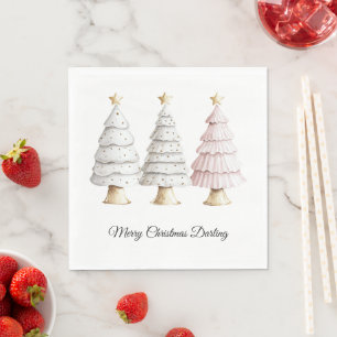 Chic White Mint Pink Christmas Trees Napkin