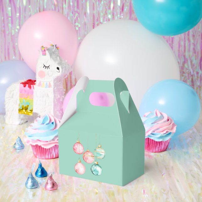 Chic White Mint Pink Gold Christmas Ornaments Favour Box (Party)