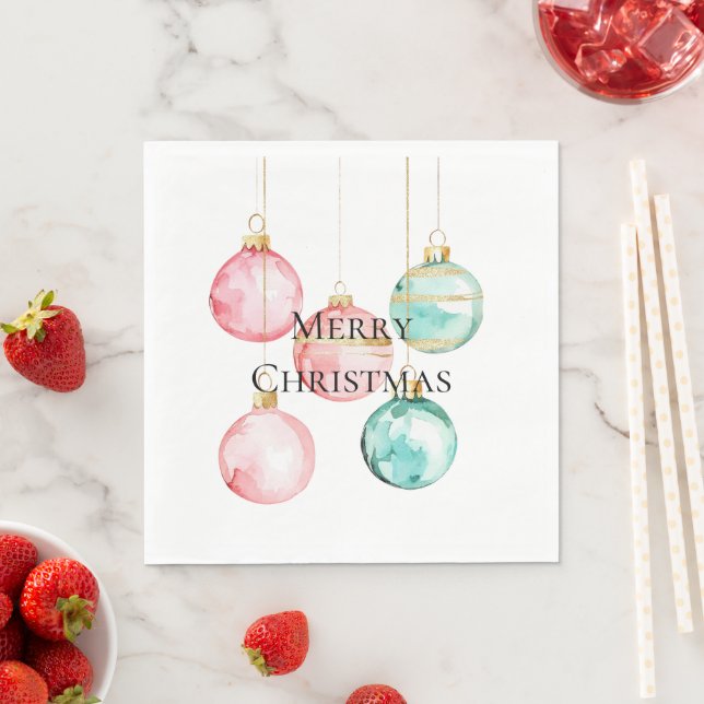 Chic White Mint Pink Gold Christmas Ornaments Napkin (Insitu)