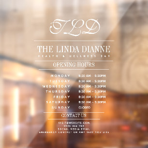 Chic White Modern Monogram Name Business Hours