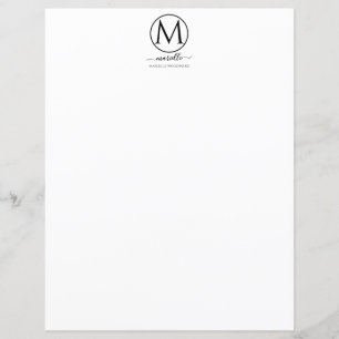 Chic White Monogram Black Stationery