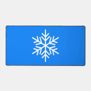 Chic White Nordic Snowflake On Bright Alpine Blue Desk Mat
