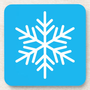 Chic White Nordic Snowflake On Bright Azure Blue Coaster