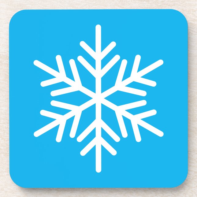 Chic White Nordic Snowflake On Bright Azure Blue Coaster (Front)