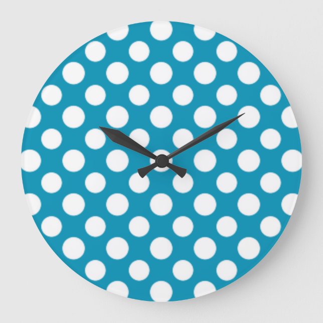 Chic White on Blue Jumbo Polka Dots Wall Clock (Front)