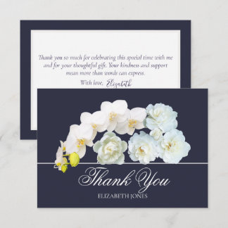 Chic White Orchid Rose Peony Botanical Thank You Card