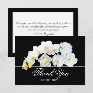 Chic White Orchid Rose Peony Botanical Thank You Card