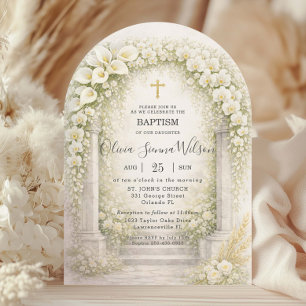 Chic White Orchids & Calla Lilies Floral Baptism Invitation
