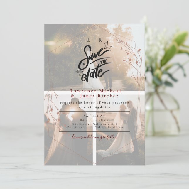 Chic white overly minimalist 3 photos invite (Standing Front)