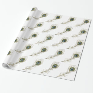 Chic White Peacock Feather Wrapping Paper