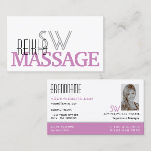 Chic White Pink Stylish Simple Monogram and Photo Business Card