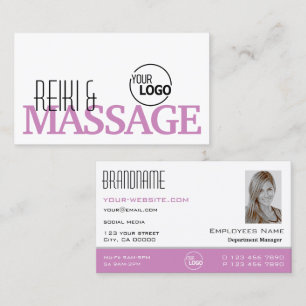 Chic White Pink Stylish Simple with Logo and Photo Business Card
