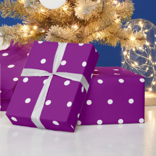 Chic White Polka Dot on Purple Wrapping Paper