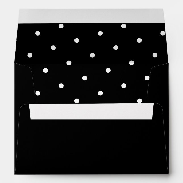 Chic White Polka Dot Pattern Black Envelope (Back (Bottom))