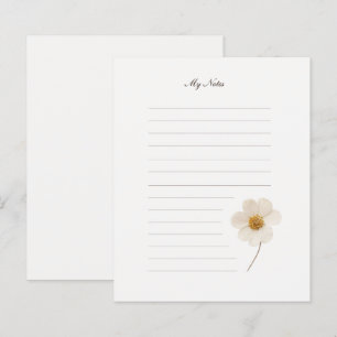 Chic White Pressed Flower I Lined Stationery Paper