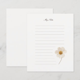 Chic White Pressed Flower I Lined Stationery Paper