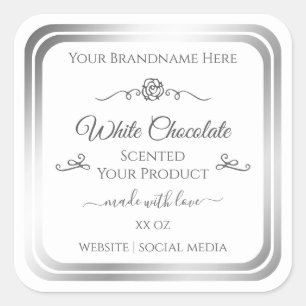 Chic White Product Label Silver Frame Vintage Rose