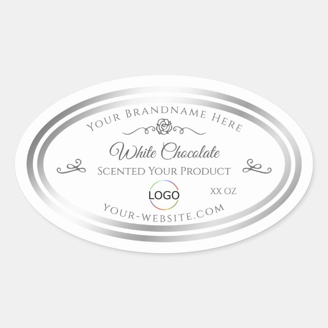 Chic White Product Label Silver Frame with Logo (Front)