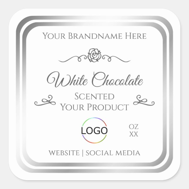 Chic White Product Label Silver Frame with Logo (Front)