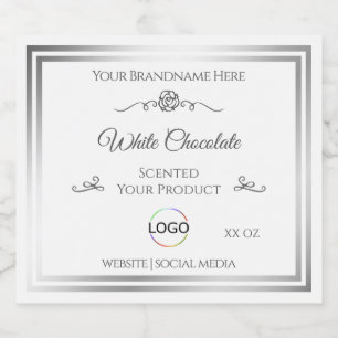 Chic White Product Label Silver Frame with Logo