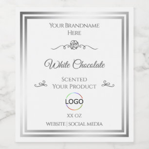 Chic White Product Label Silver Frame with Logo