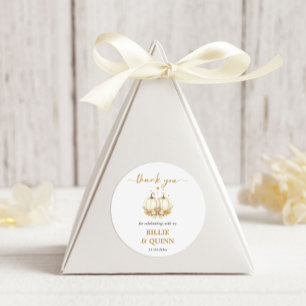 Chic White Pumpkin Twin Baby Shower Thank You Classic Round Sticker