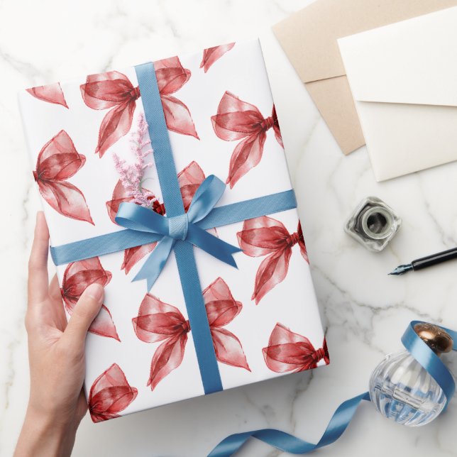 Chic White Red Bows Birthday Wrapping Paper (Gifting)