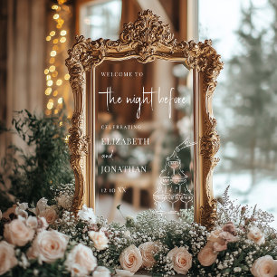 Chic White Rehearsal Dinner Mirror Welcome Sign