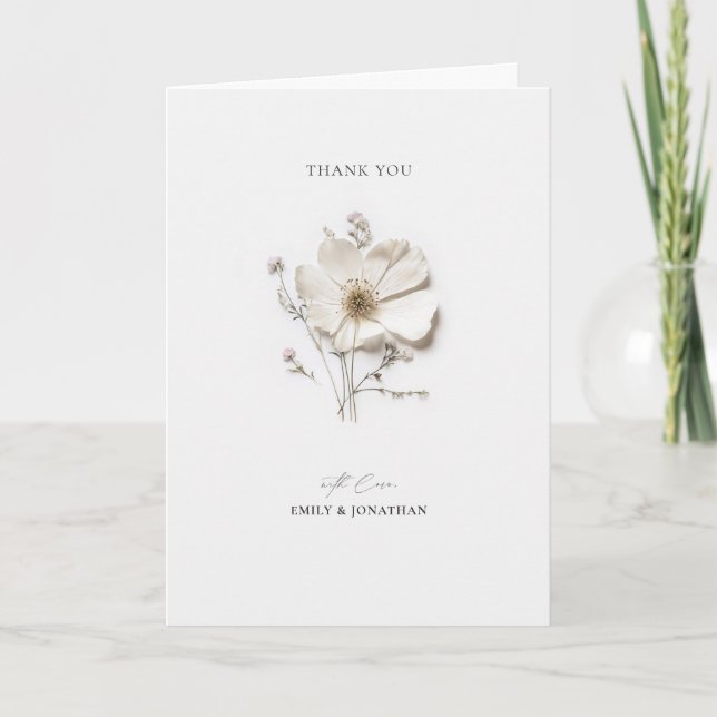 Chic White Rose Elegant Folded Thank You Card (Front)