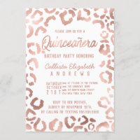 Chic White Rose Gold Cheetah Leopard Quinceañera