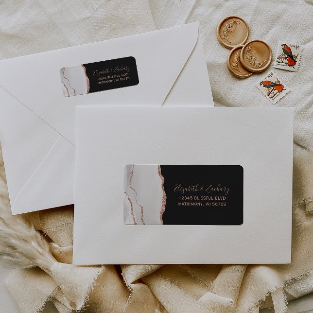 Chic White Rose Gold Dark Wedding Return Address (Creator Uploaded)