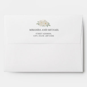 CHIC WHITE ROSES BOUQUET WEDDING PRE PRINTED ENVELOPE