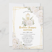 Chic White Roses Floral Baptism Christening Candle