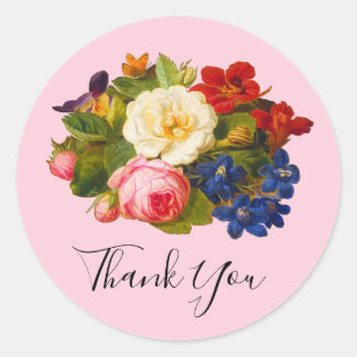 Chic White Roses Red Orange Blue Floral Butterfly Classic Round Sticker