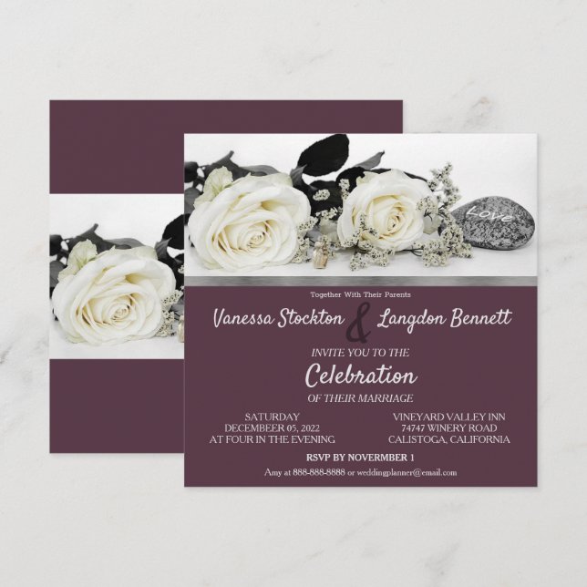 Chic White Rose's Wedding Invitation (Front/Back)