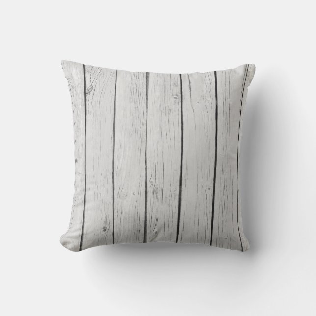 Chic White Rustic Wood Cushion (Front)