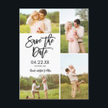 Chic White Save The Date 4-Photo Collage Announcem Announcement Postcard<br><div class="desc">This modern Save the Date photo postcard features a 4-photo collage and a modern brush script typeface. Add additional information like your wedding website or introduce your wedding hashtag on the back.</div>