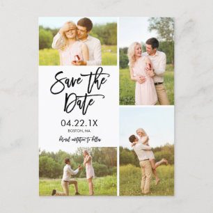 Chic White Save The Date 4-Photo Collage Announcement Postcard