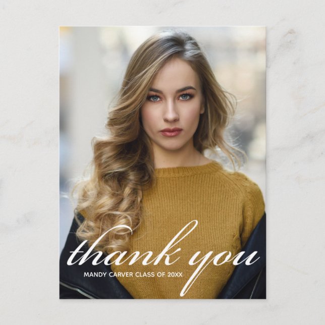 Chic White Script 2026 Graduation Photo Thank You Postcard (Front)