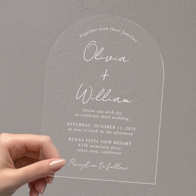 Chic White Script Arch Wedding Acrylic Invitations (Make your wedding day unforgettable with stunning arch acrylic invitations—modern, elegant, unique!)