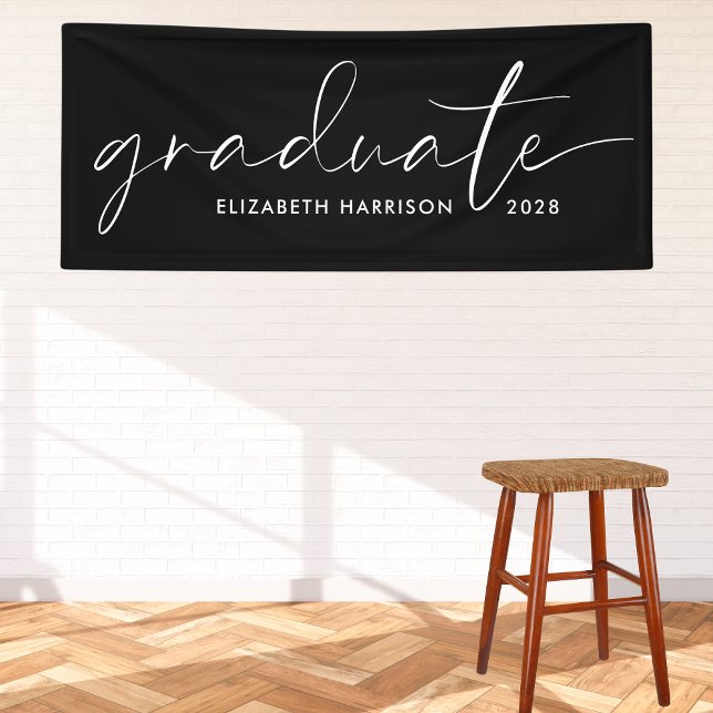 Chic White Script Black Graduation Banner (Creator Uploaded)