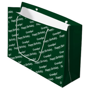 Chic White Script Happy Birthday, Grandpa! Green Large Gift Bag