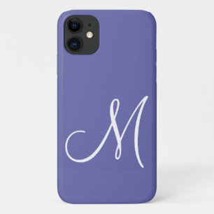 Chic White Script Initial Periwinkle Case-Mate iPhone Case